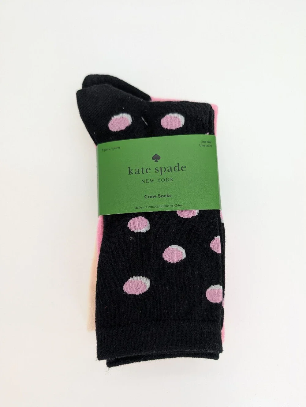 Kate Spade New York 3 Pack Set Crew Socks One Size Black Polka Dot/ Pink / Ivory